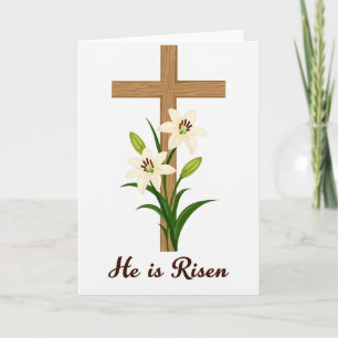He Is Risen Flowers Cross Card
