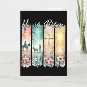 He Is Risen Flowers Easter Aesthetic Jesus Cross C Card