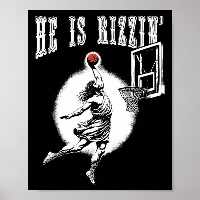 He Is Risen Funny Easter Jesus Playing Bysketbyll  Poster (Front)