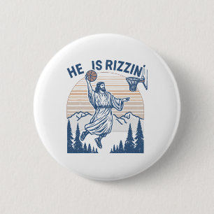He Is Risen Funny Easter Jesus Playing Sketll Mens 6 Cm Round Badge