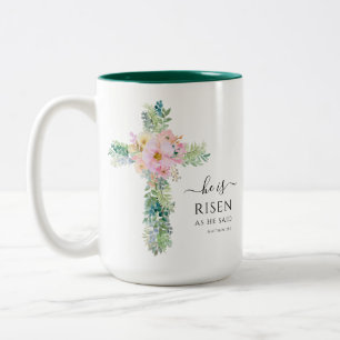 He is Risen Greenery Watercolor Cross Easter Mug