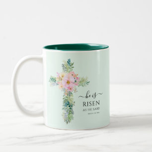 He is Risen Greenery Watercolor Cross Easter Mug