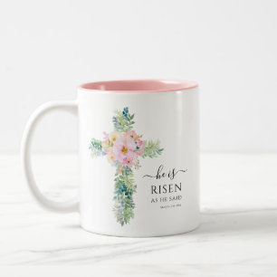 He is Risen Greenery Watercolor Cross Easter Mug
