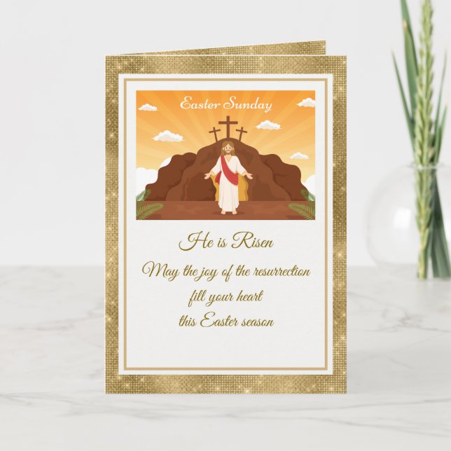 He Is Risen" Happy Easter - Customisable Religious Note Card (Front)