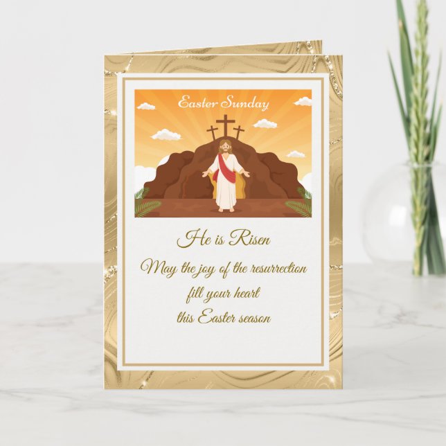He Is Risen" Happy Easter - Customisable Religious Note Card (Front)