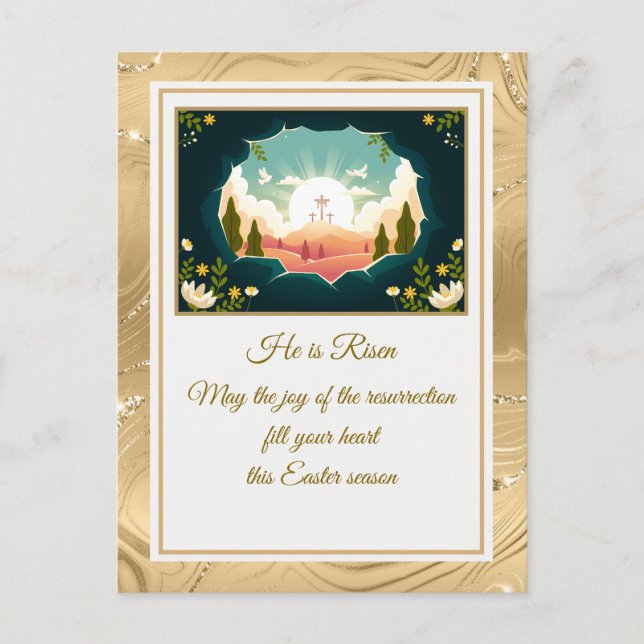 He Is Risen" Happy Easter - Customisable Religious Postcard (Front)