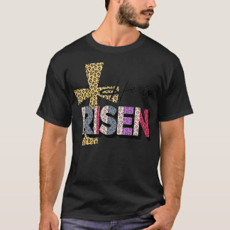 He is Risen Happy Easter leopard plaid cross Women T-Shirt