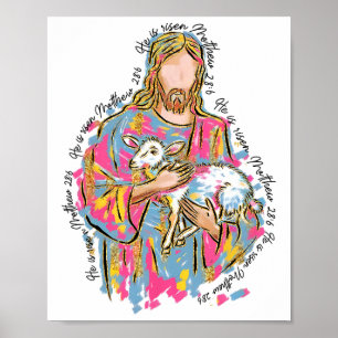 He Is Risen Jesus And Lamb God Happy Easter Christ Poster