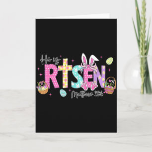 He Is Risen Jesus Christian Bunny Rabbit Eggs Happ Card