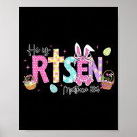 He Is Risen Jesus Christian Bunny Rabbit Eggs Happ