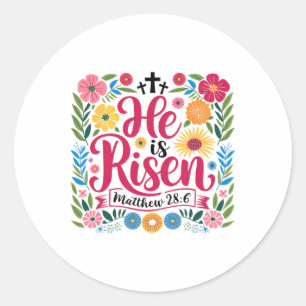 He Is Risen Jesus Christian Happy Easter Bible Ver Classic Round Sticker