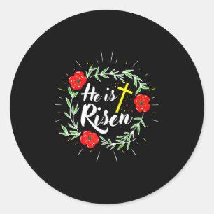 He Is Risen Jesus Christian Happy Easter Floral Wr Classic Round Sticker