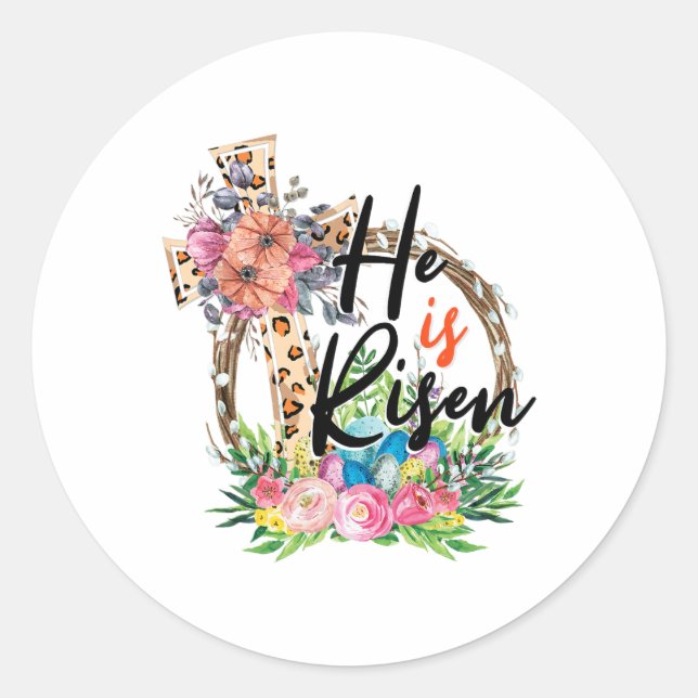 He Is Risen Jesus Christian Happy Easter Women Kid Classic Round Sticker (Front)