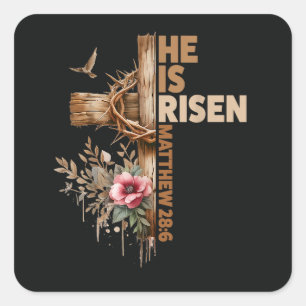 He is Risen Jesus Christian Religious Easter Square Sticker