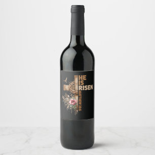 He is Risen Jesus Christian Religious Easter Wine Label