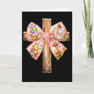 He Is Risen Jesus Coquette Bow Easter Cross Women  Card