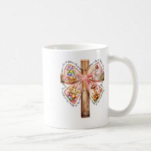 He Is Risen Jesus Coquette Bow Easter Cross Women  Coffee Mug