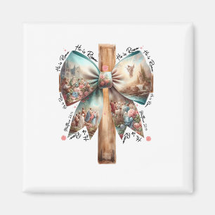He Is Risen Jesus Coquette Bow Easter Cross Women Magnet