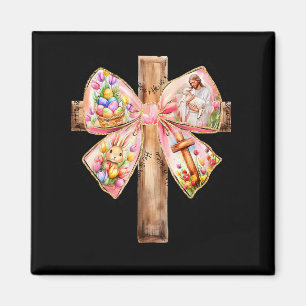 He Is Risen Jesus Coquette Bow Easter Cross Women Magnet