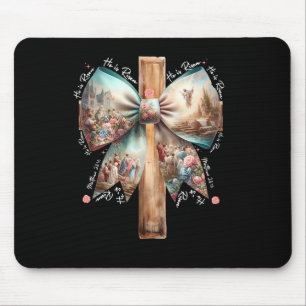 He Is Risen Jesus Coquette Bow Easter Cross Women Mouse Pad