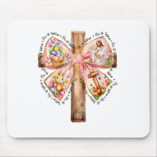 He Is Risen Jesus Coquette Bow Easter Cross Women Mouse Pad