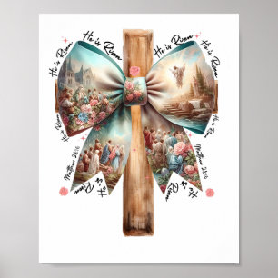 He Is Risen Jesus Coquette Bow Easter Cross Women Poster