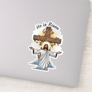 He is Risen Jesus Cross Easter Faith Sticker