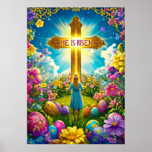 He is risen Jesus Cross Easter Poster