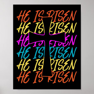 He Is Risen Jesus Cross Religious Christian Easter Poster