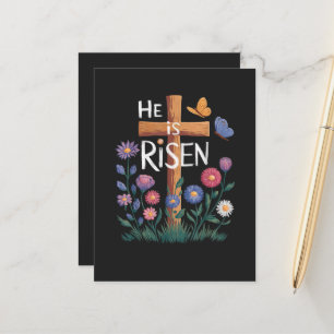 He Is Risen Jesus Floral Christian Easter Announcement Postcard