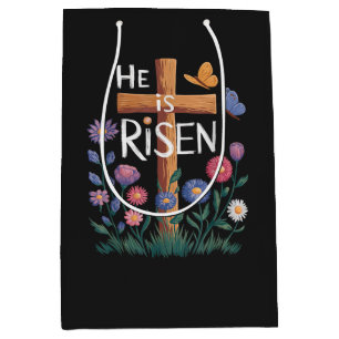He Is Risen Jesus Floral Christian Easter Medium Gift Bag
