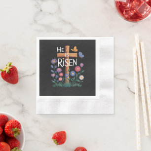 He Is Risen Jesus Floral Christian Easter Napkin