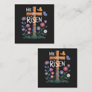 He Is Risen Jesus Floral Christian Easter Square Business Card