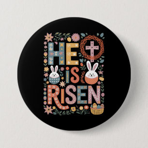 He is Risen Jesus Floral Cute Easter Bunny Rabbit 7.5 Cm Round Badge