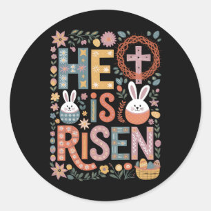 He is Risen Jesus Floral Cute Easter Bunny Rabbit Classic Round Sticker