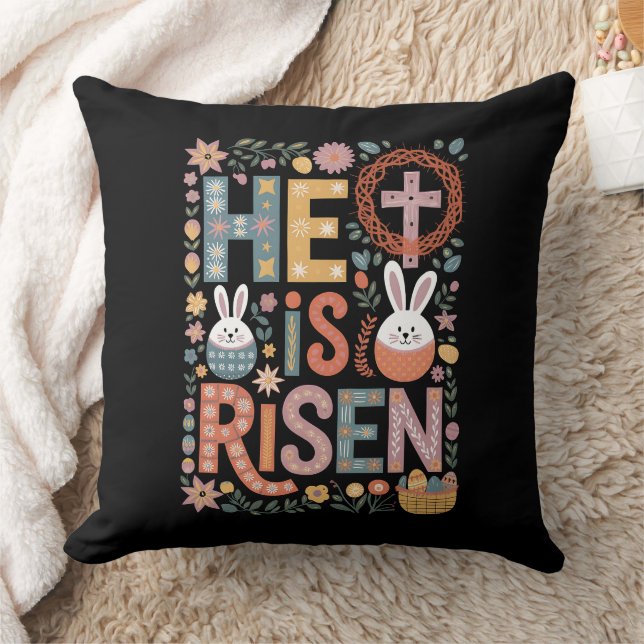 He is Risen Jesus Floral Cute Easter Bunny Rabbit Cushion (Blanket)