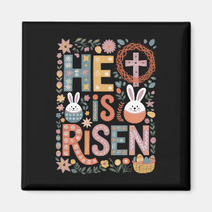 He is Risen Jesus Floral Cute Easter Bunny Rabbit Magnet