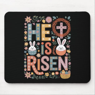 He is Risen Jesus Floral Cute Easter Bunny Rabbit Mouse Pad