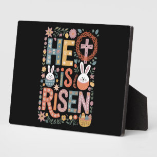 He is Risen Jesus Floral Cute Easter Bunny Rabbit Plaque