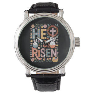 He is Risen Jesus Floral Cute Easter Bunny Rabbit Watch