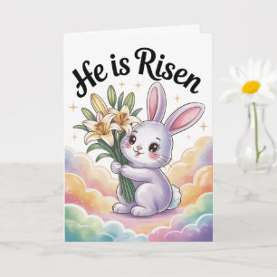 He Is Risen Kawaii Easter Card Cute Christian 