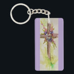 He is Risen Key Chain<br><div class="desc">Watercolor painting depicting a decorated cross to celebrate Easter. He is Risen . Notecard,  Easter card,  Bookmarks and more.</div>
