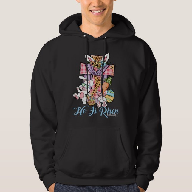 He is Risen Kids Leopard Cross Bunny Happy Easter  Hoodie (Front)