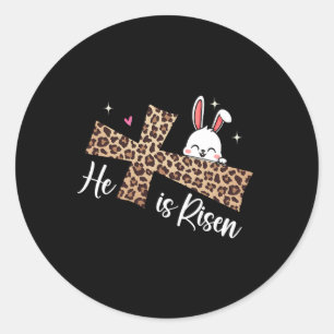 He Is Risen Leopard Cross Bunny Easter Day Christi Classic Round Sticker