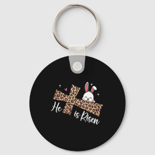 He Is Risen Leopard Cross Bunny Easter Day Christi Key Ring