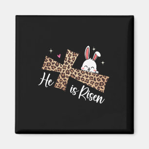 He Is Risen Leopard Cross Bunny Easter Day Christi Magnet
