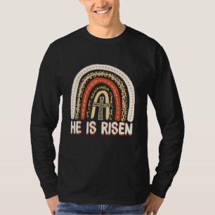 He Is Risen Leopard Rainbow Christian Happy Easter T-Shirt