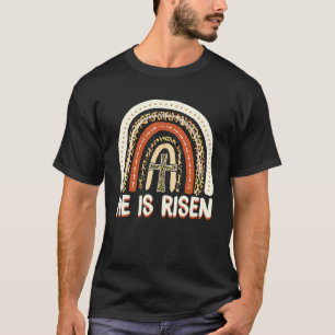 He Is Risen Leopard Rainbow Christian Jesus Cute E T-Shirt
