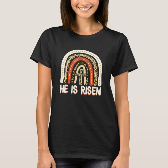 He Is Risen Leopard Rainbow Christian Jesus Cute E T-Shirt (Front)