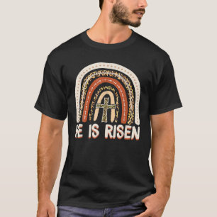 He Is Risen Leopard Rainbow Christian Jesus Easter T-Shirt